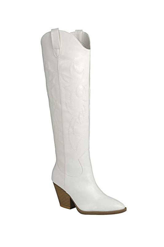 RIVER-17-KNEE HIGH WESTERN BOOT WHITE 6 by Let&
