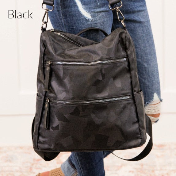Rory Convertible Backpack Shoulder Handbag Black Geometric 1 by Dani & Em | Fleurcouture