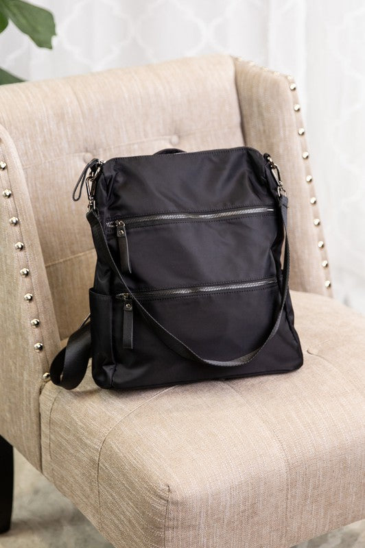 Rory Convertible Backpack Shoulder Handbag Solid Black/Black Zippers 1 by Dani & Em | Fleurcouture