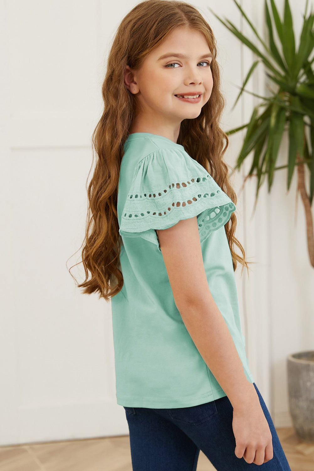 Round Neck Flutter Sleeve T-Shirt Kids Couture by Trendsi | Fleurcouture