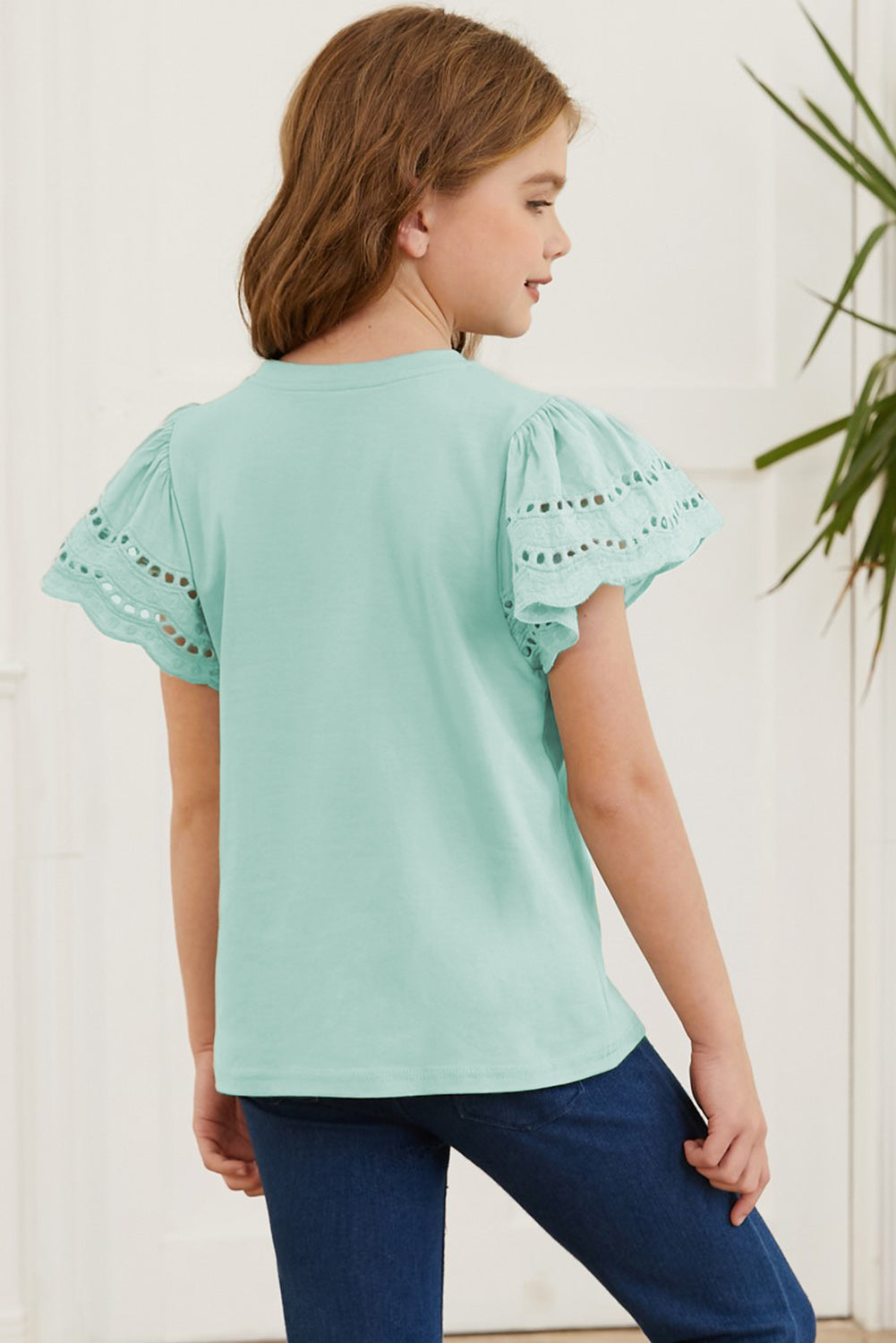 Round Neck Flutter Sleeve T-Shirt Kids Couture by Trendsi | Fleurcouture