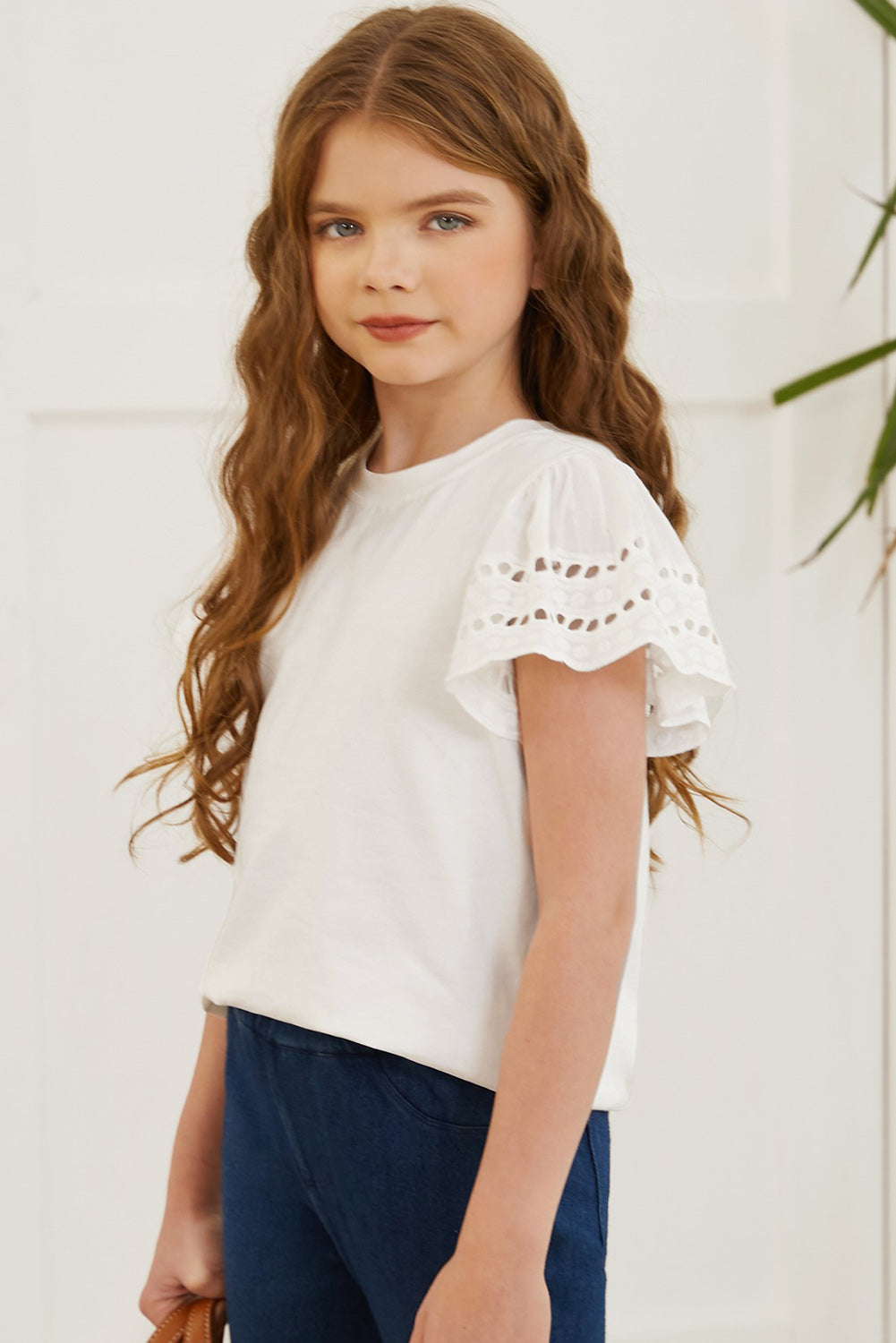 Round Neck Flutter Sleeve T-Shirt Kids Couture by Trendsi | Fleurcouture