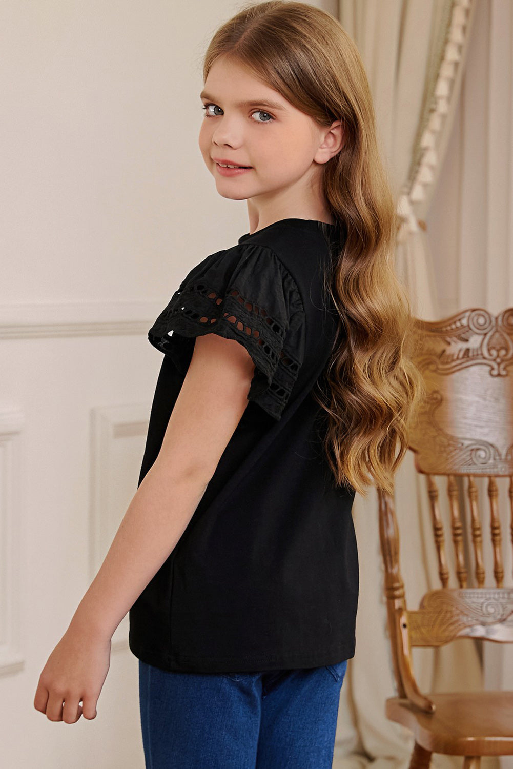 Round Neck Flutter Sleeve T-Shirt Kids Couture by Trendsi | Fleurcouture