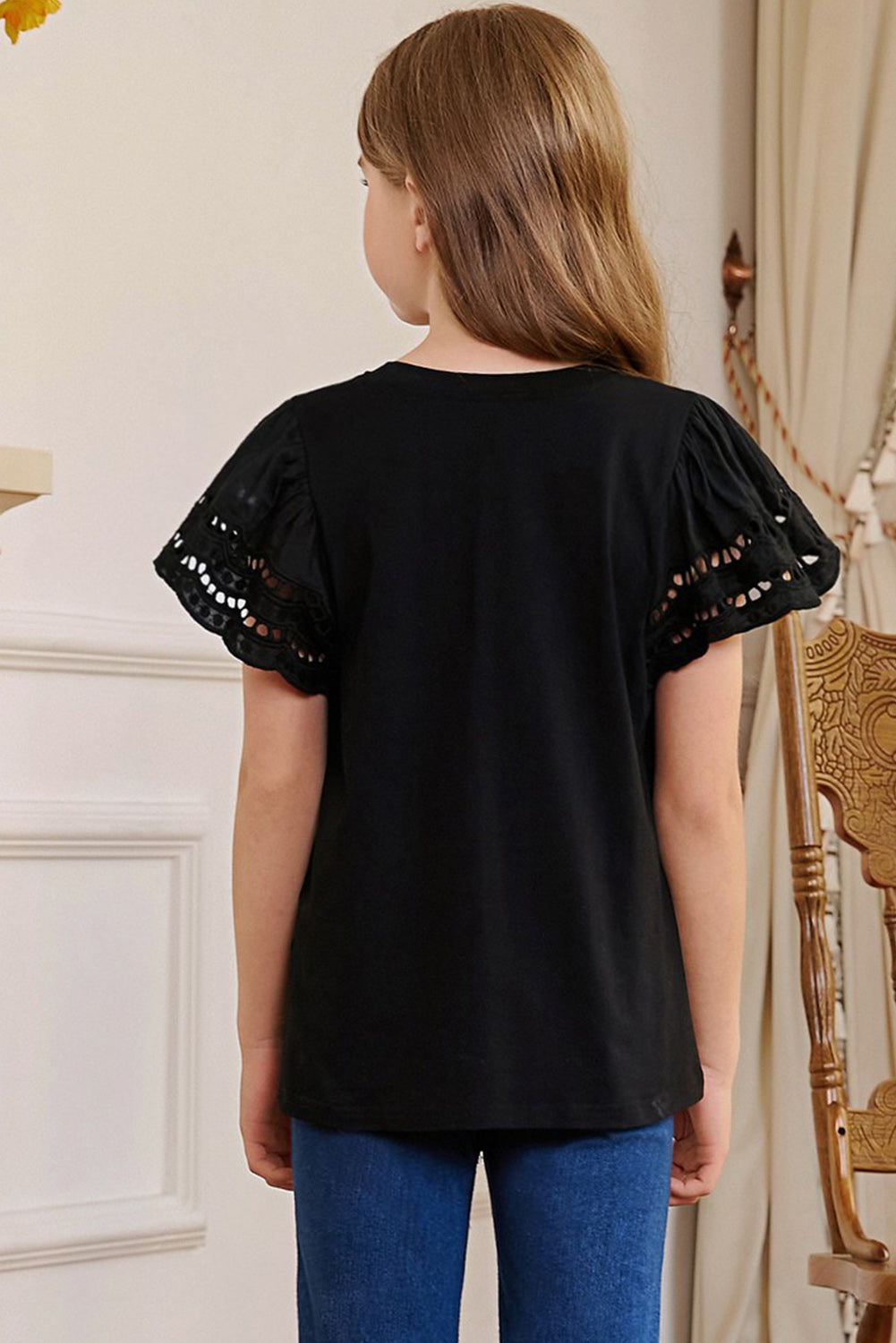 Round Neck Flutter Sleeve T-Shirt Kids Couture by Trendsi | Fleurcouture