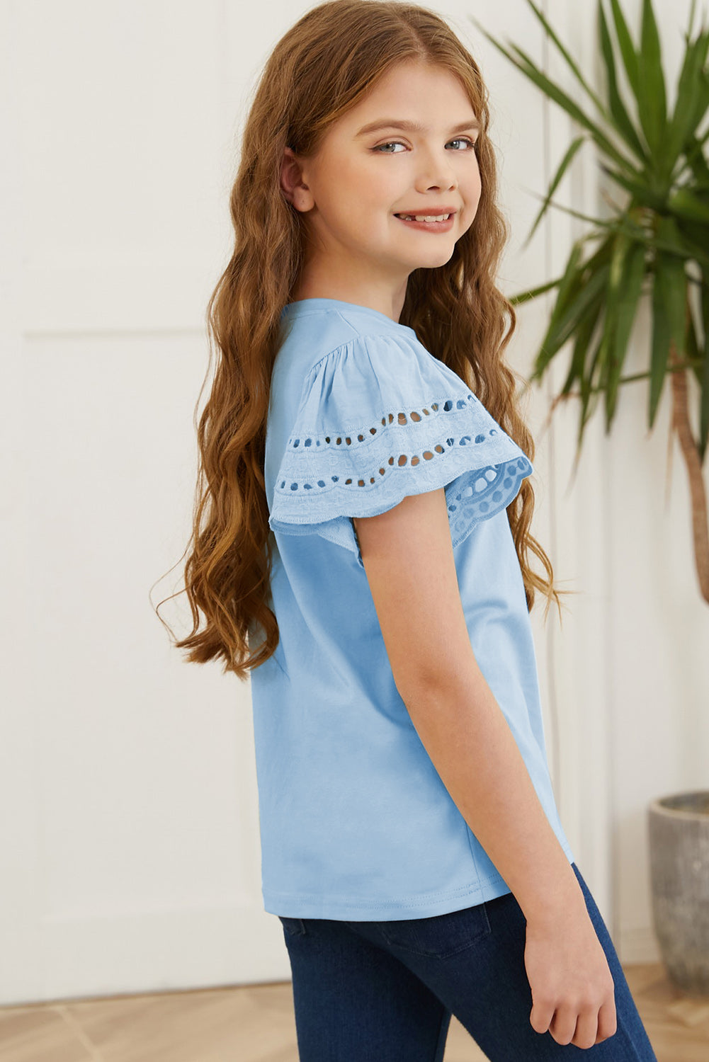 Round Neck Flutter Sleeve T-Shirt Kids Couture by Trendsi | Fleurcouture