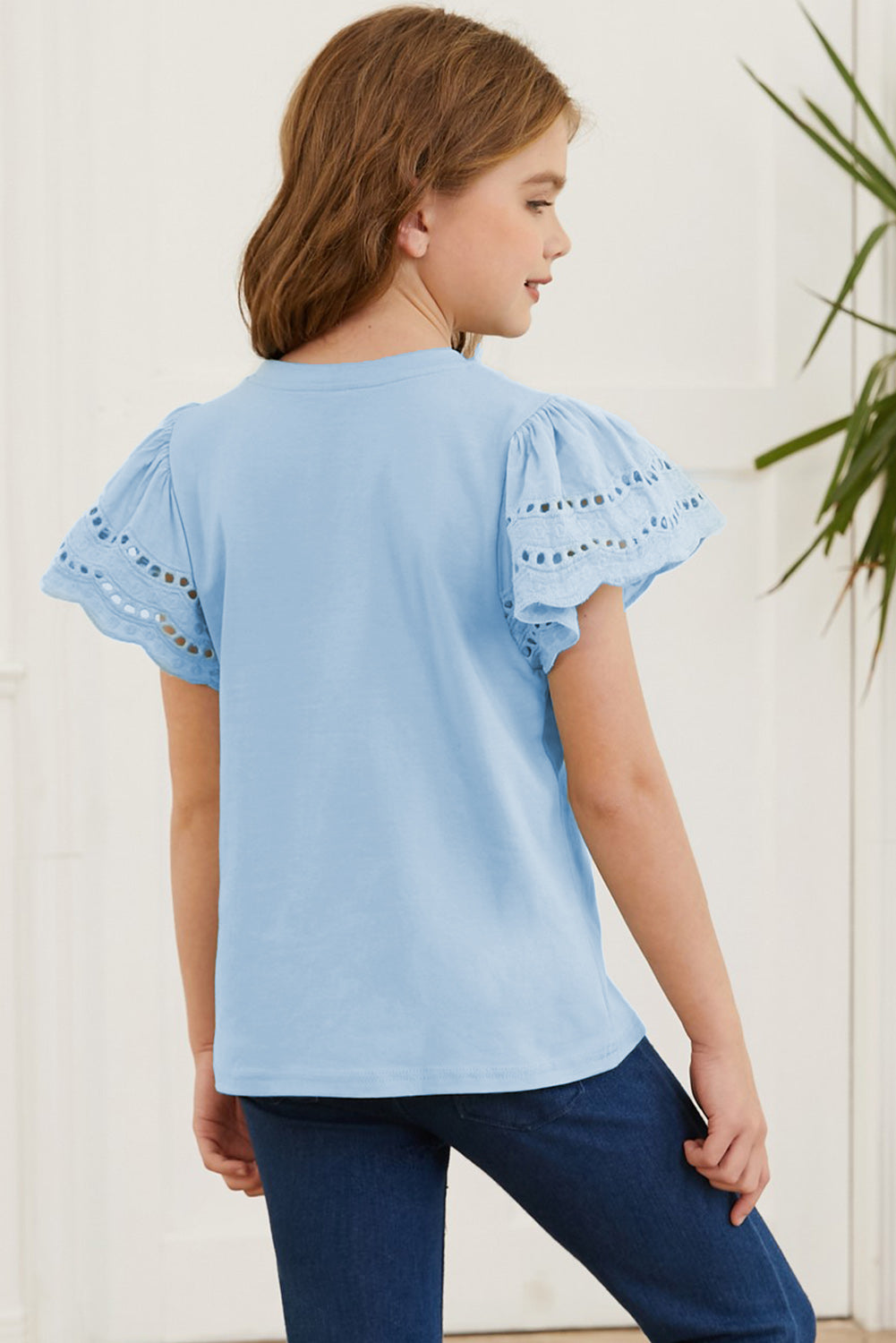 Round Neck Flutter Sleeve T-Shirt Kids Couture by Trendsi | Fleurcouture