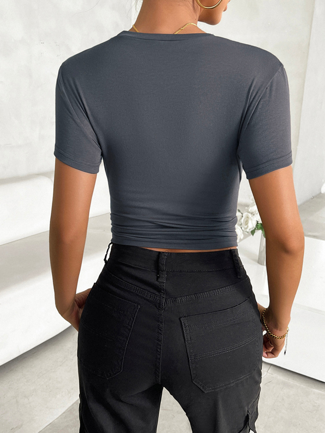 Round Neck Short Sleeve T-Shirt Tops by Trendsi | Fleurcouture