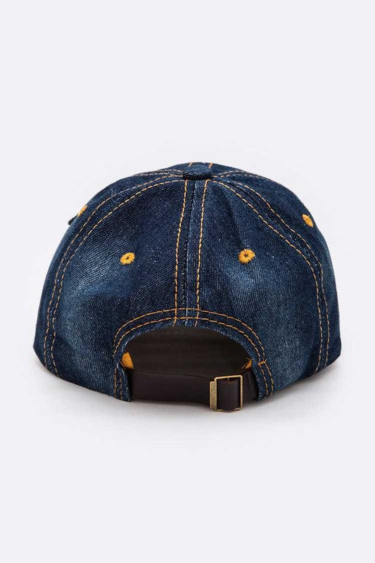 Route 66 Crystal Patch Denim Cap Dark Denim O/S by LA Jewelry Plaza | Fleurcouture