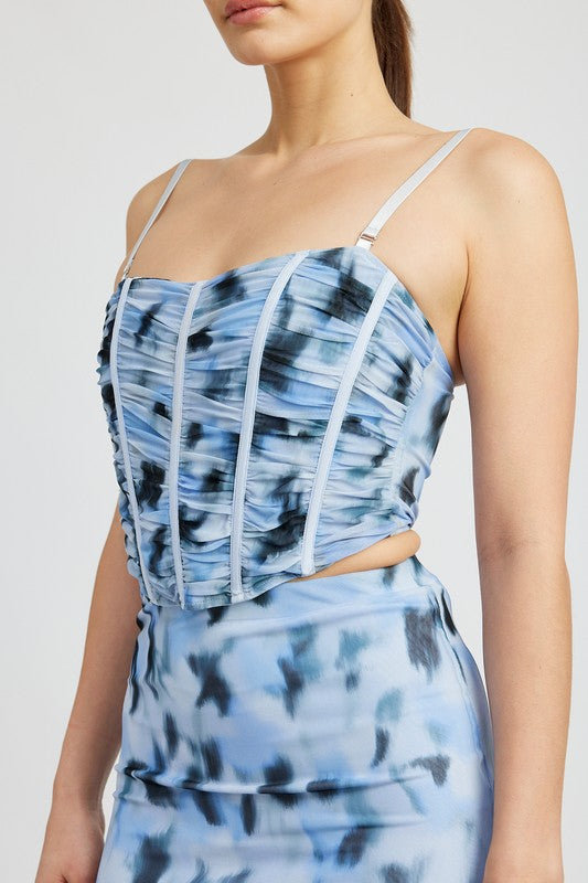 RUCHED CORSET TOP BLUE COMBO by Emory Park | Fleurcouture