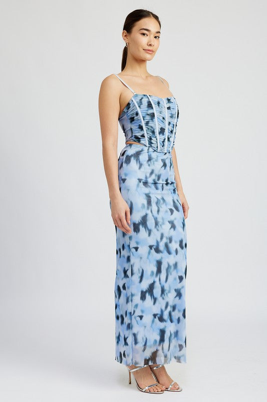 RUCHED CORSET TOP BLUE COMBO by Emory Park | Fleurcouture