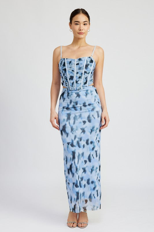 RUCHED CORSET TOP BLUE COMBO S by Emory Park | Fleurcouture