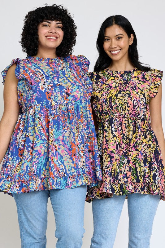 Ruffle floral leaf woven tunic top by EG fashion | Fleurcouture