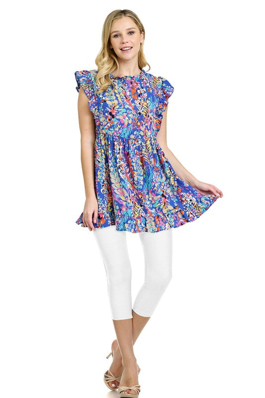 Ruffle floral leaf woven tunic top by EG fashion | Fleurcouture