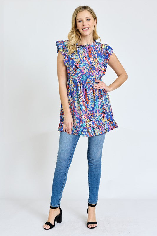 Ruffle floral leaf woven tunic top by EG fashion | Fleurcouture