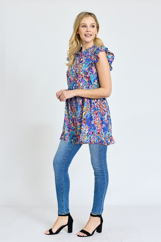 Ruffle floral leaf woven tunic top by EG fashion | Fleurcouture
