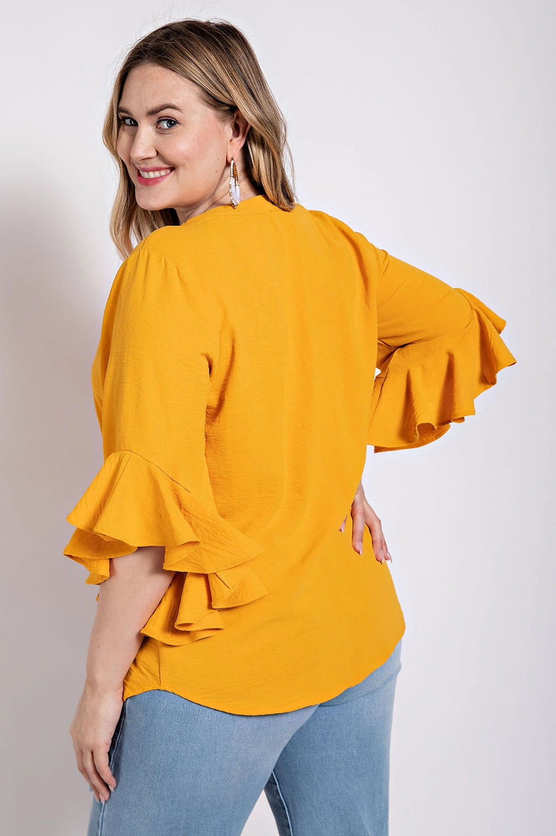 Ruffled Bell Sleeve And Front Pleated Detail Top by Fleurcouture | Fleurcouture