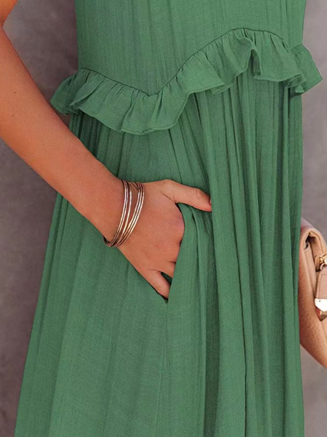 Ruffled Sleeveless Tiered Maxi Dress with Pockets Dresses by Trendsi | Fleurcouture