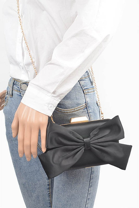 Satin Bowtie Box Clutch Red O/S by Artini Accessories | Fleurcouture