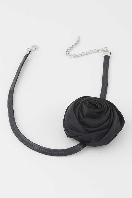 Satin Rose Flower Choker Necklace Black O/S by LA Jewelry Plaza | Fleurcouture