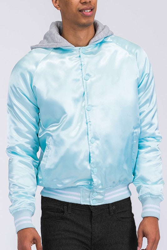 SATIN VARSITY BOMBER JACKET CRYSTAL S Men&