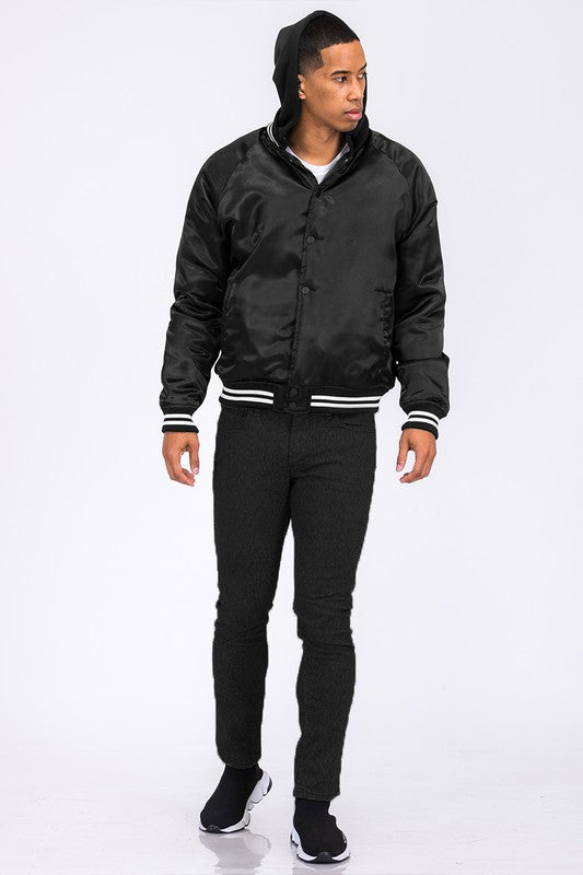 SATIN VARSITY BOMBER JACKET Men&