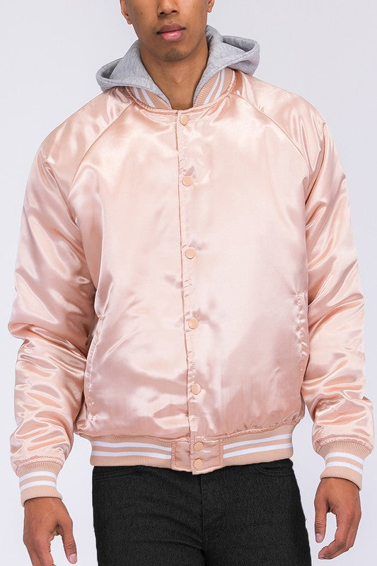 SATIN VARSITY BOMBER JACKET ROSE S Men&