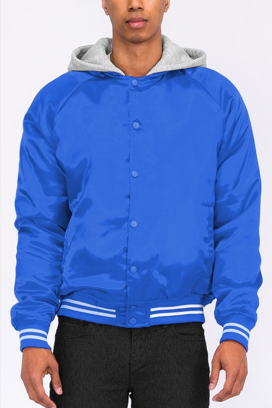 SATIN VARSITY BOMBER JACKET ROYAL S Men&