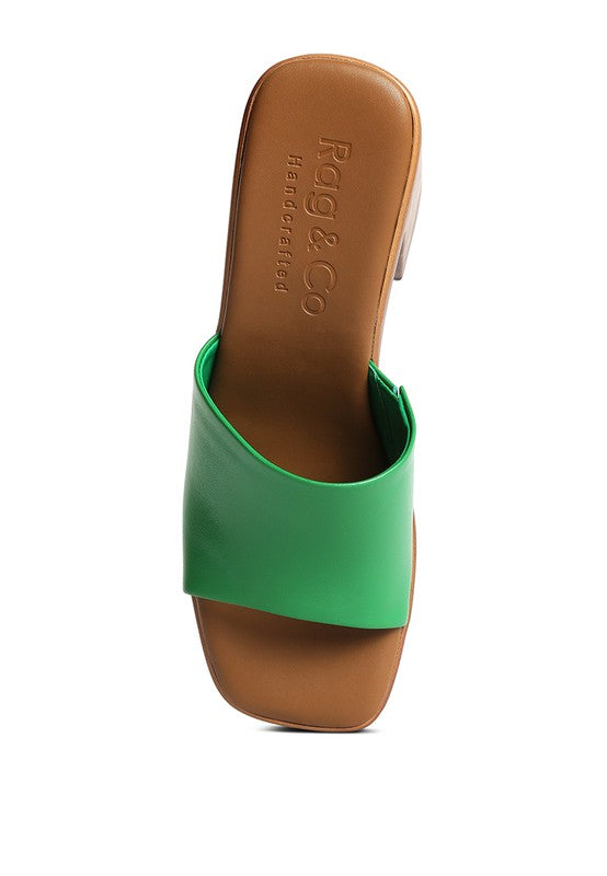 Scandal Slip On Block Heel Sandals by Rag Company | Fleurcouture