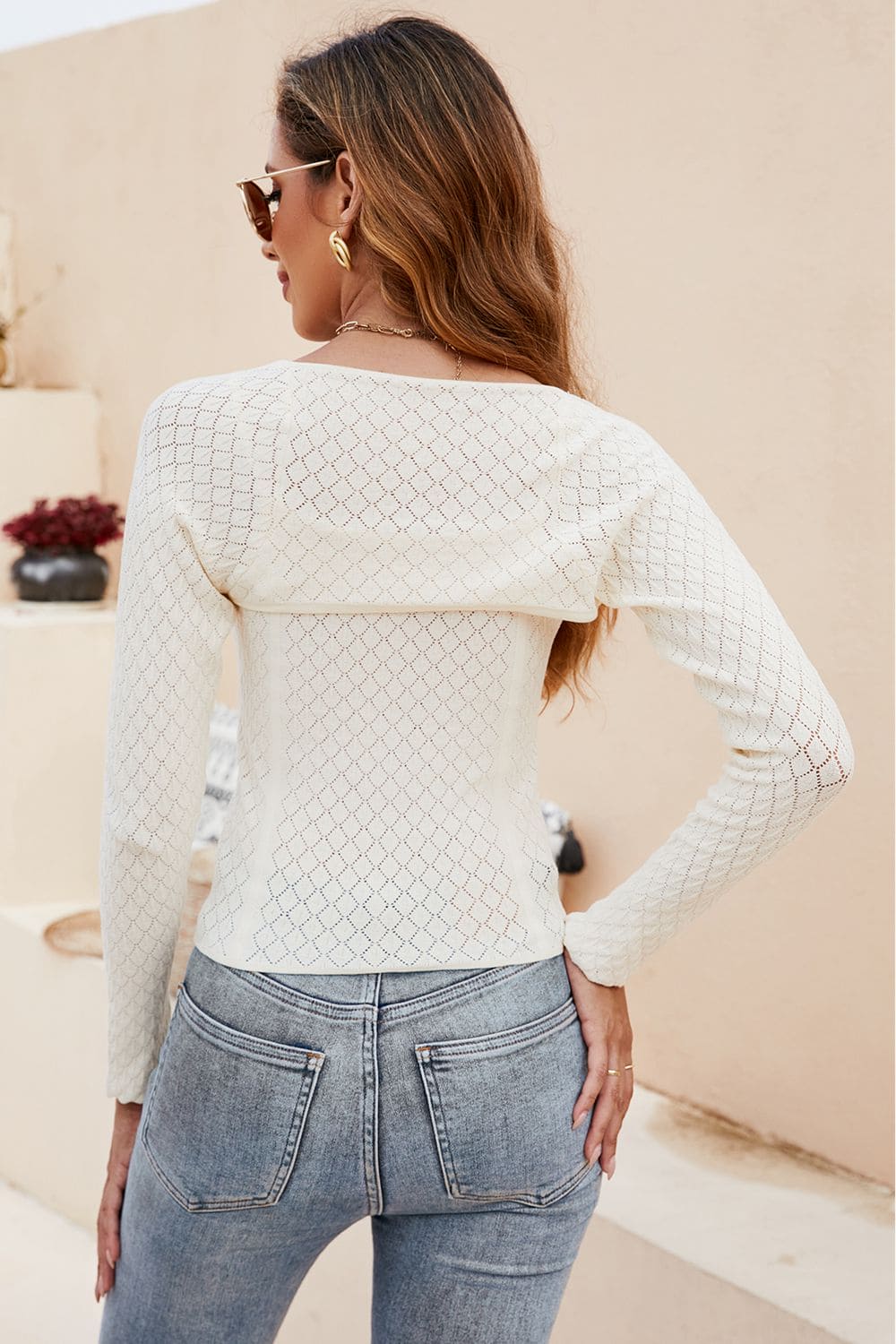 Scoop Neck Long Sleeve Knit Top by Trendsi | Fleurcouture
