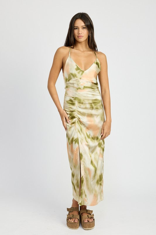 SCOOP NECK PRINTED MIDI DRESS LIGHT SAGE by Emory Park | Fleurcouture