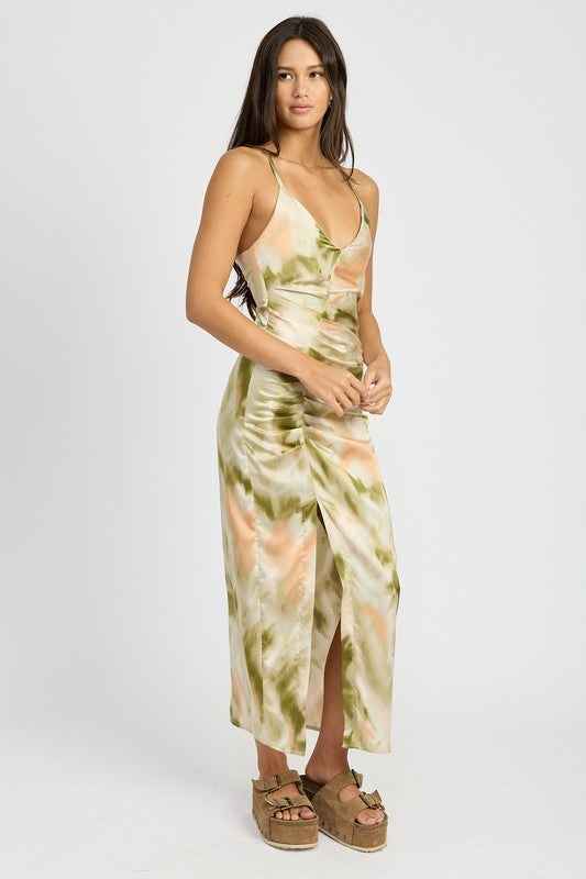 SCOOP NECK PRINTED MIDI DRESS LIGHT SAGE by Emory Park | Fleurcouture