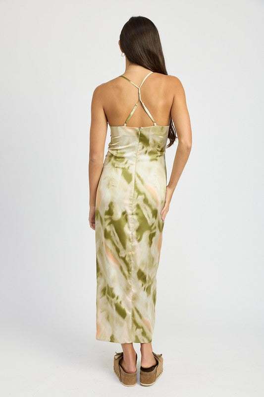 SCOOP NECK PRINTED MIDI DRESS LIGHT SAGE by Emory Park | Fleurcouture