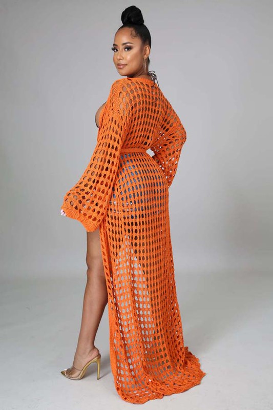 SEXY CROCHET COVER-UP KIMONO ORANGE by By Claude | Fleurcouture