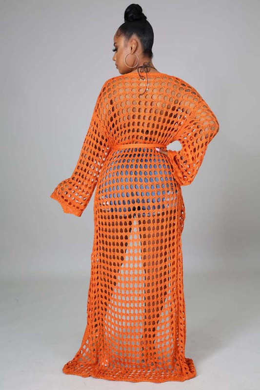 SEXY CROCHET COVER-UP KIMONO ORANGE by By Claude | Fleurcouture