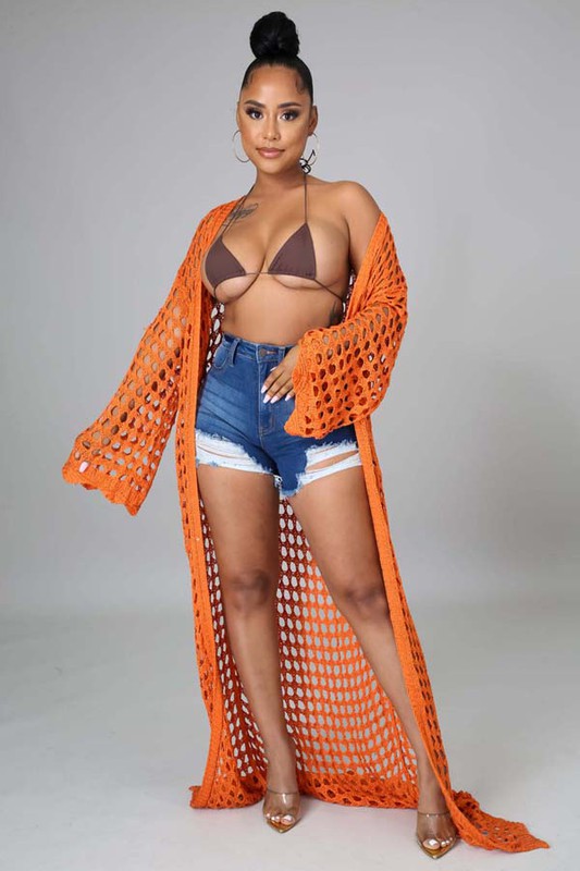 SEXY CROCHET COVER-UP KIMONO ORANGE by By Claude | Fleurcouture