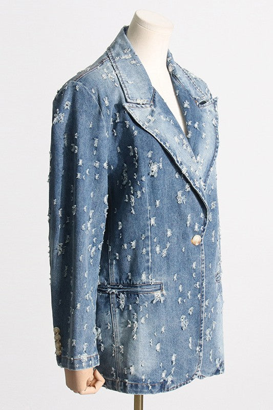 SEXY DENIM BLAZER JACKET BLUE by By Claude | Fleurcouture