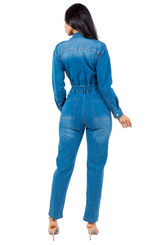 SEXY DENIM JUMPSUIT BLUE by By Claude | Fleurcouture