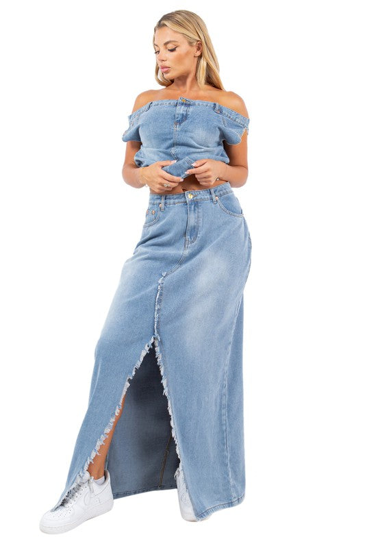 SEXY FASHION DENIM 2PCS SET BLUE by By Claude | Fleurcouture