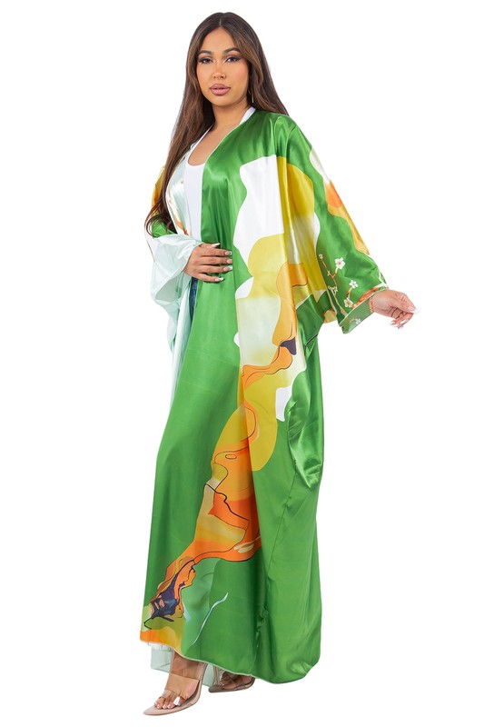 SEXY FASHION KIMONOS COVER UP GREEN MULTI by By Claude | Fleurcouture