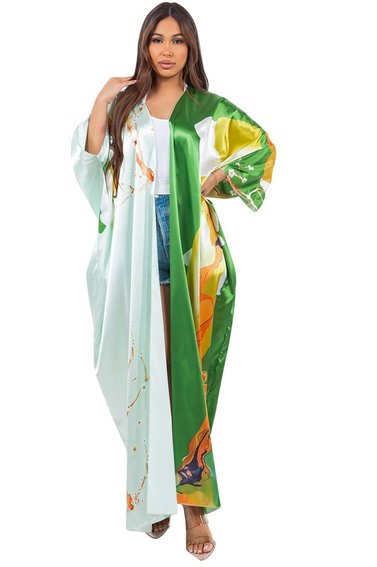 SEXY FASHION KIMONOS COVER UP GREEN MULTI by By Claude | Fleurcouture