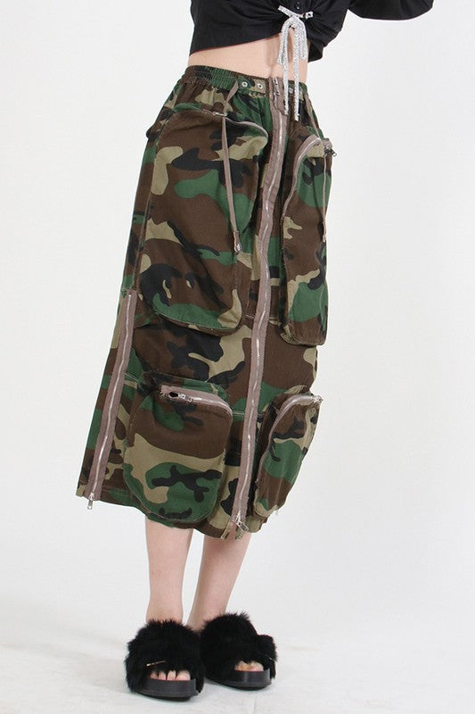 SEXY LONG MAXI TWO WAY SKIRT CAMOFLAGE by By Claude | Fleurcouture
