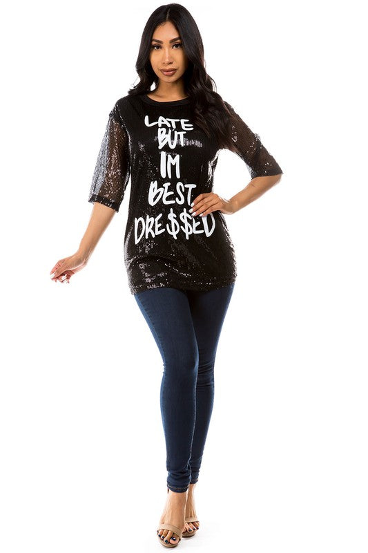 SEXY SEQUIN T-SHIRT BLACK by By Claude | Fleurcouture