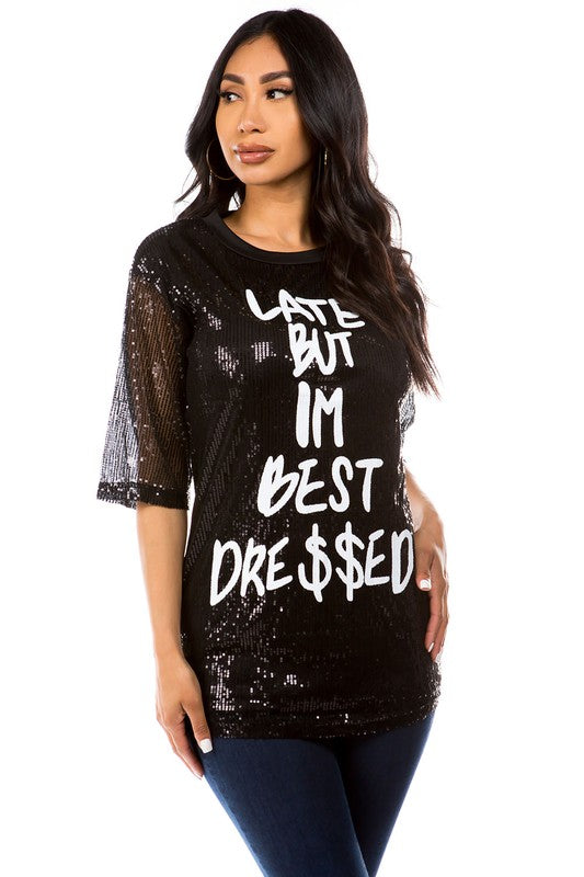 SEXY SEQUIN T-SHIRT BLACK S by By Claude | Fleurcouture