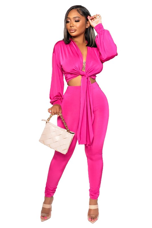 SEXY TWO PIECE PANT SET FUCHSIA S by By Claude | Fleurcouture
