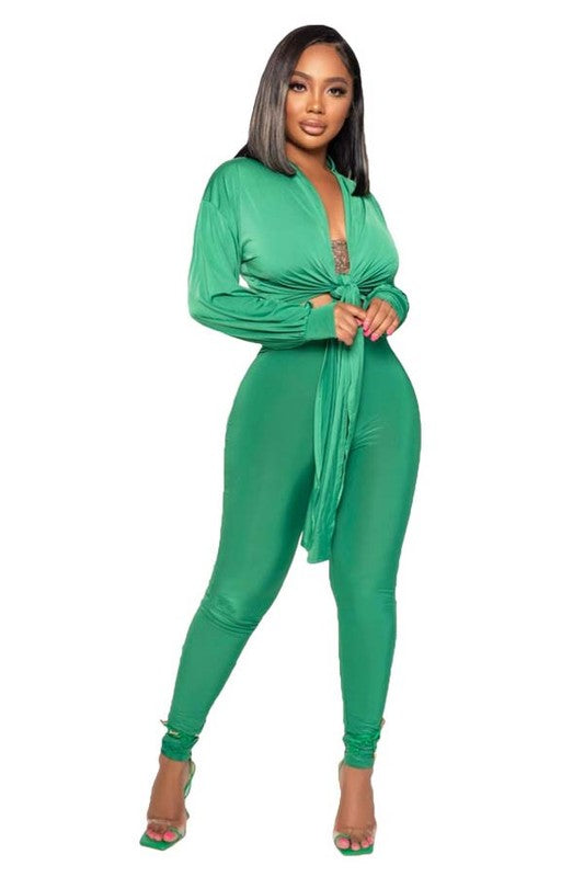 SEXY TWO PIECE PANT SET GREEN S by By Claude | Fleurcouture
