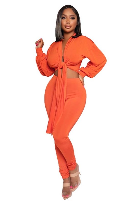 SEXY TWO PIECE PANT SET ORANGE S by By Claude | Fleurcouture