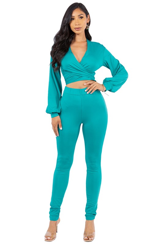 SEXY TWO PIECE PANT SET TEAL by By Claude | Fleurcouture