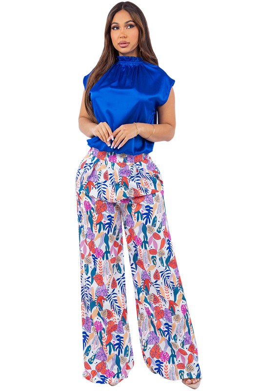 SEXY TWO PIECE PANTS SET BLUE FLORAL by By Claude | Fleurcouture