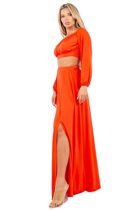 SEXY TWO PIECES DRESS SET ORANGE RED by By Claude | Fleurcouture