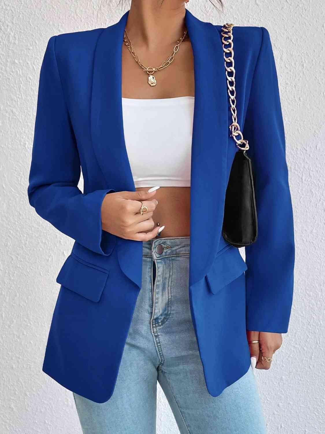 Shawl Collar Long Sleeve Blazer by Trendsi | Fleurcouture
